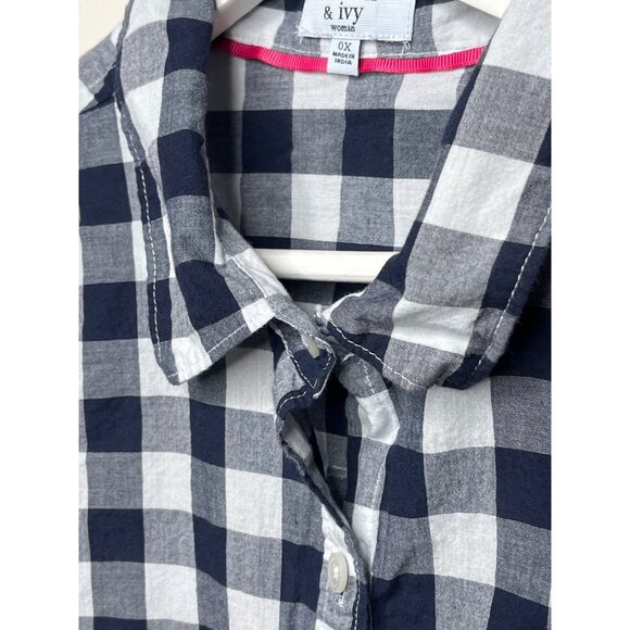 Crown and Ivy Top Women Button Up Shirt Preppy Checkered Blue Plaid Plus Size 0X - Picture 6 of 12